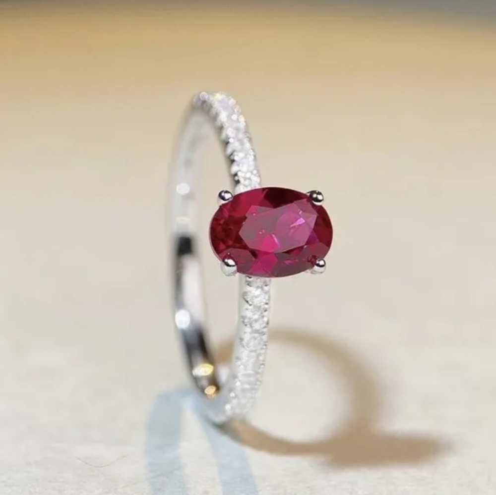 New 0.5 Carat Red "Pigeon Blood" Ruby With Diamonds 925 S.S Ring - Picture 2 of 8